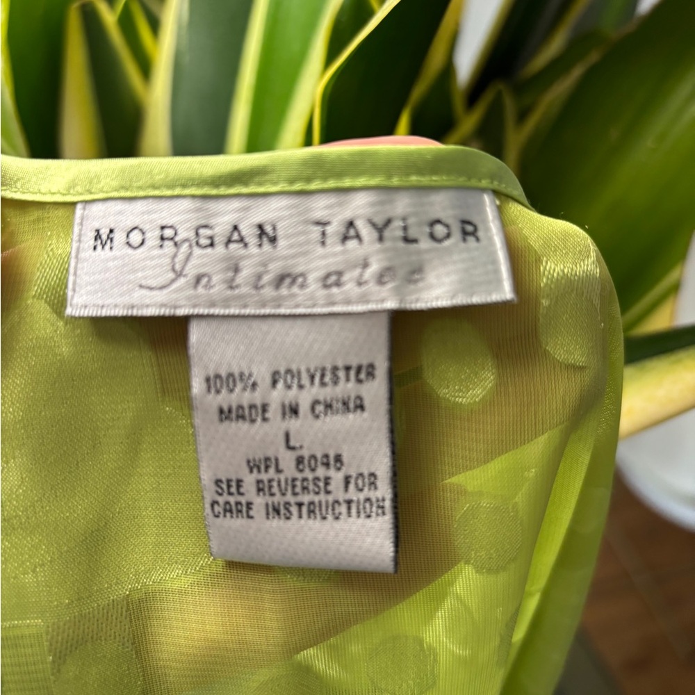 Vintage Morgan Taylor Lime Green Sheer Polka Dot Floral Top Womens SZ L - Picture 4 of 4